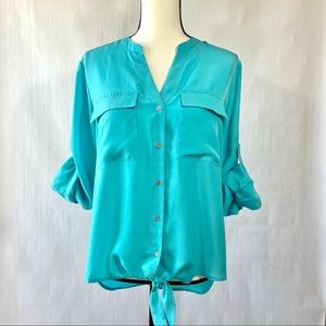 Calvin Klein blouse size medium teal blue semi-sheer